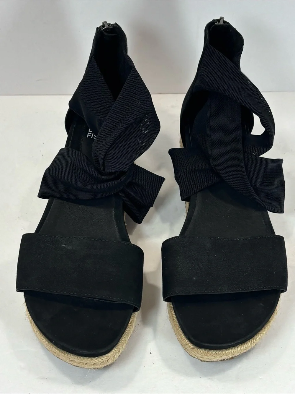 Eileen Fisher Wisp Espadrille Wedge Wrap Sandals Women 8 Black Preppy Boho